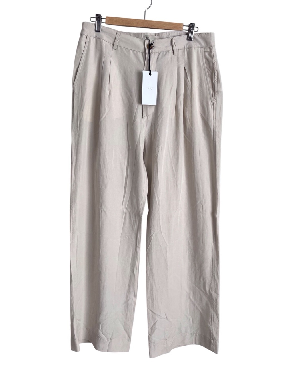 Onia NWT Womens Pleated Pants Cream Flax Linen Blend Coastal Beach Neutral Sz 12